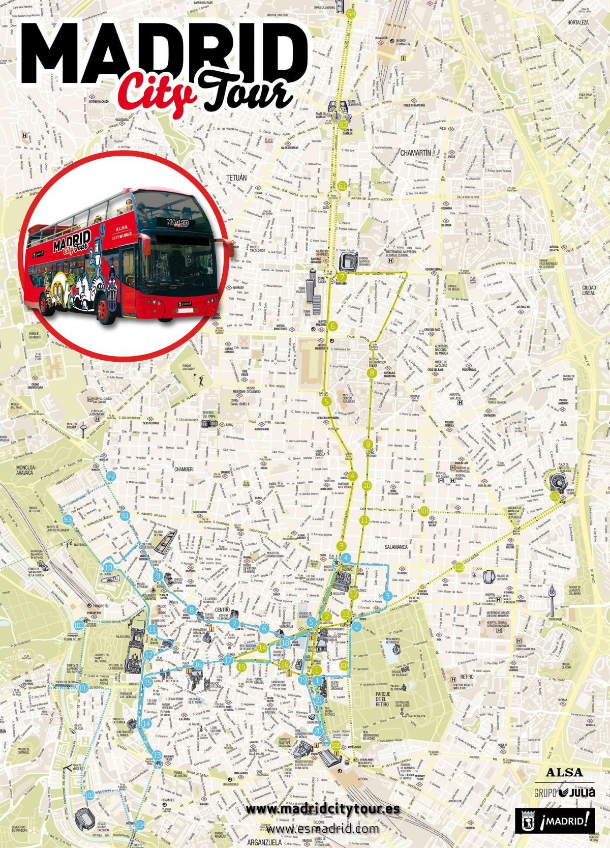 मैड्रिड पर्यटन स्थलों का भ्रमण बस के नक्शे