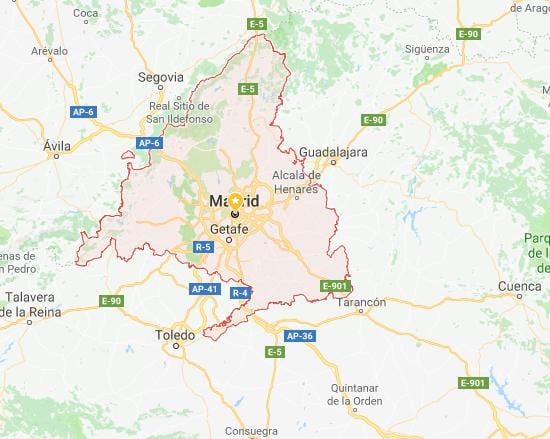नक्शे के मैड्रिड और आसपास के शहरों में