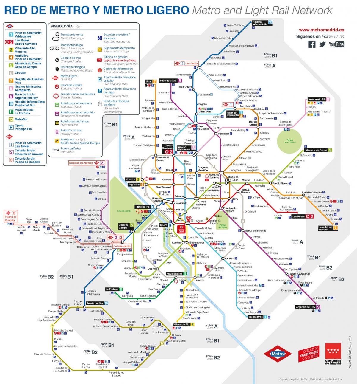 नक्शा मैड्रिड के सार्वजनिक परिवहन