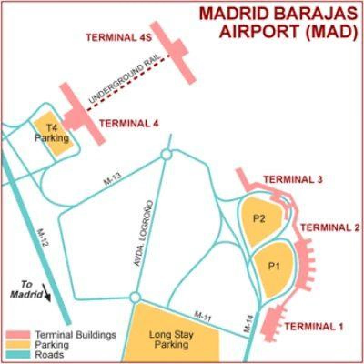 मैड्रिड हवाई अड्डे के टर्मिनल का नक्शा