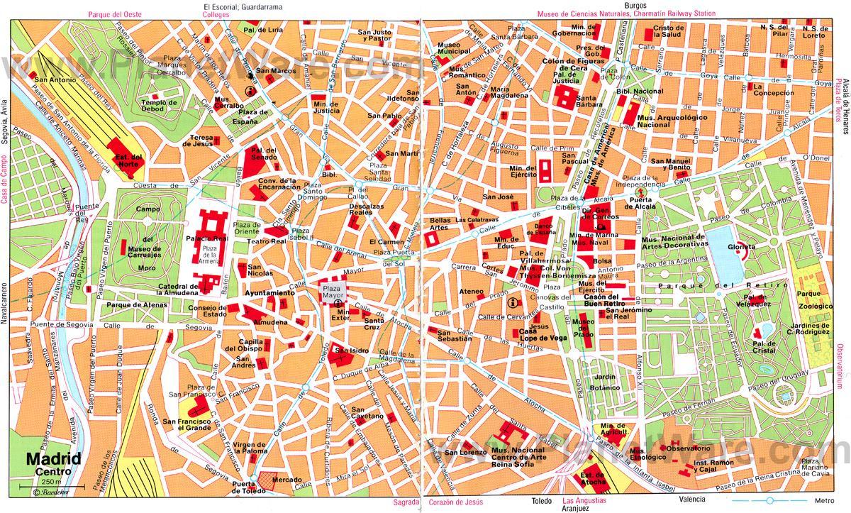 मैड्रिड स्पेन शहर के केंद्र के नक्शे