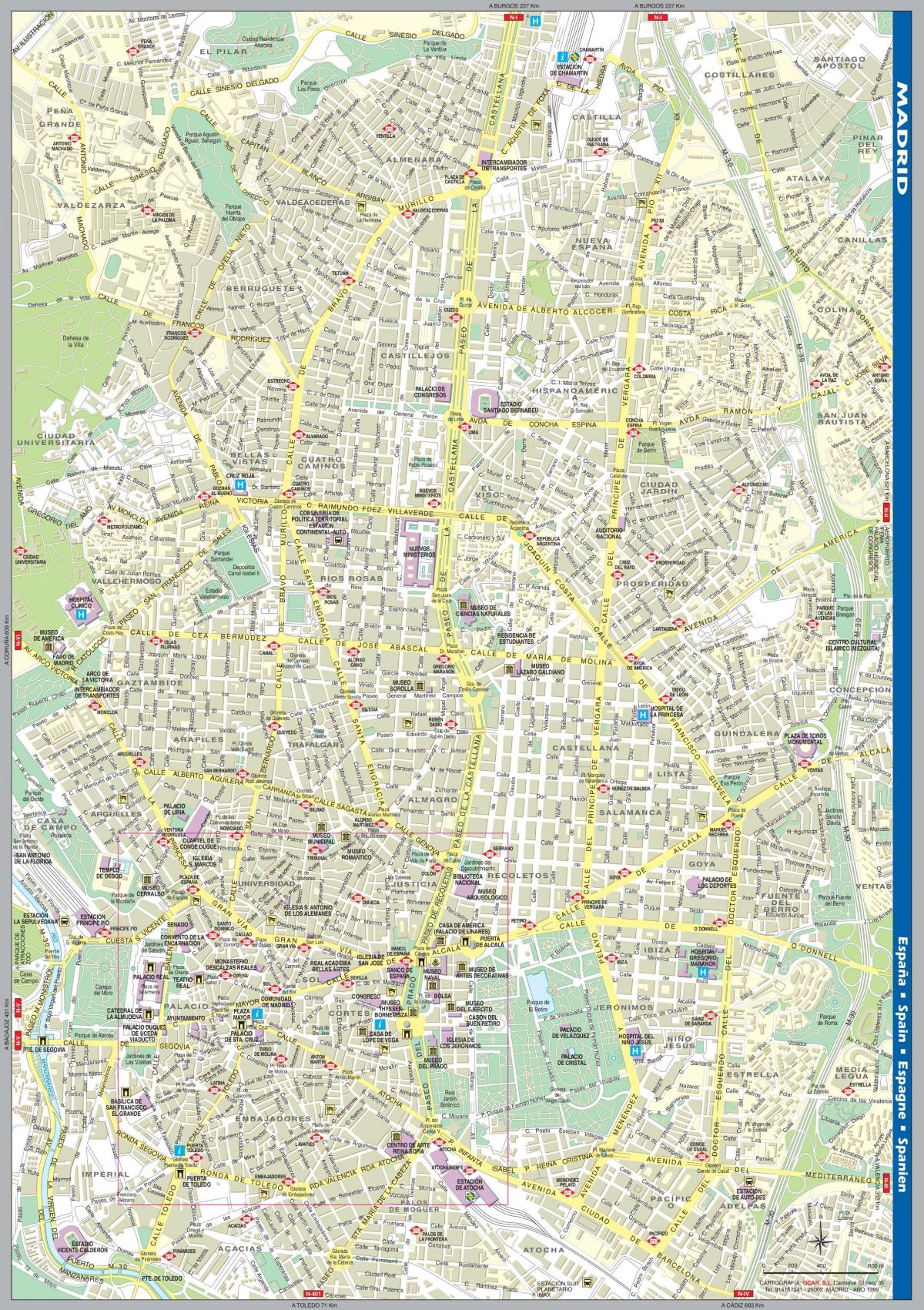 सड़क के नक्शे के मैड्रिड शहर के केंद्र