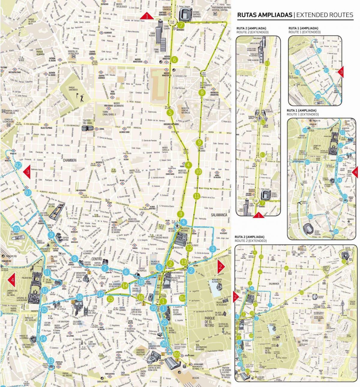 मैड्रिड हॉप पर हॉप ऑफ टूर का नक्शा
